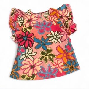 Woman Floral Flutter Sleeve Top in Coral Pink